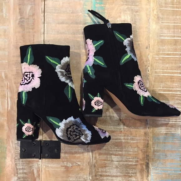 NEW Rebecca Minkoff Bryce Embroidered Booties 9.5 floral suede black pink green - Picture 8 of 8